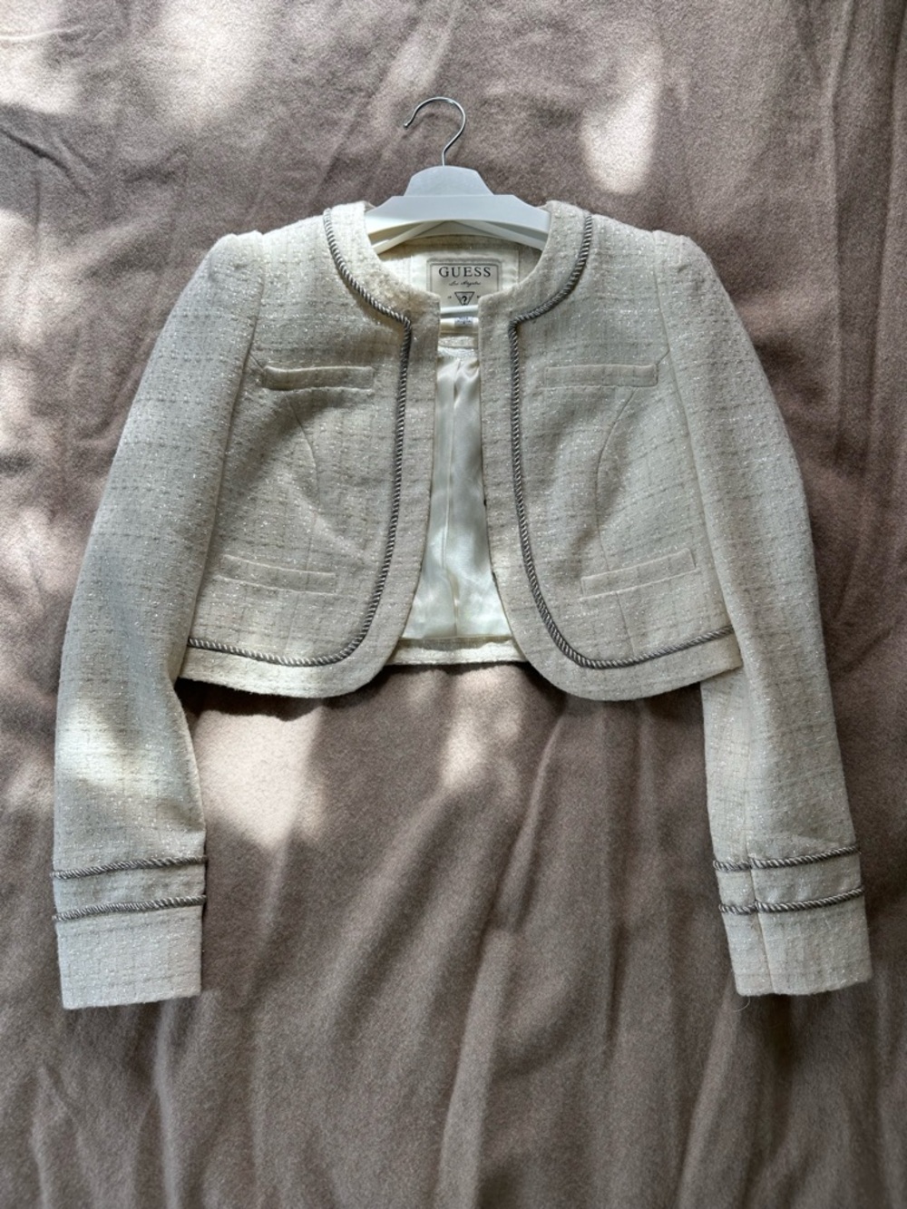 GUESS Cream Tweed Cropped Jacket